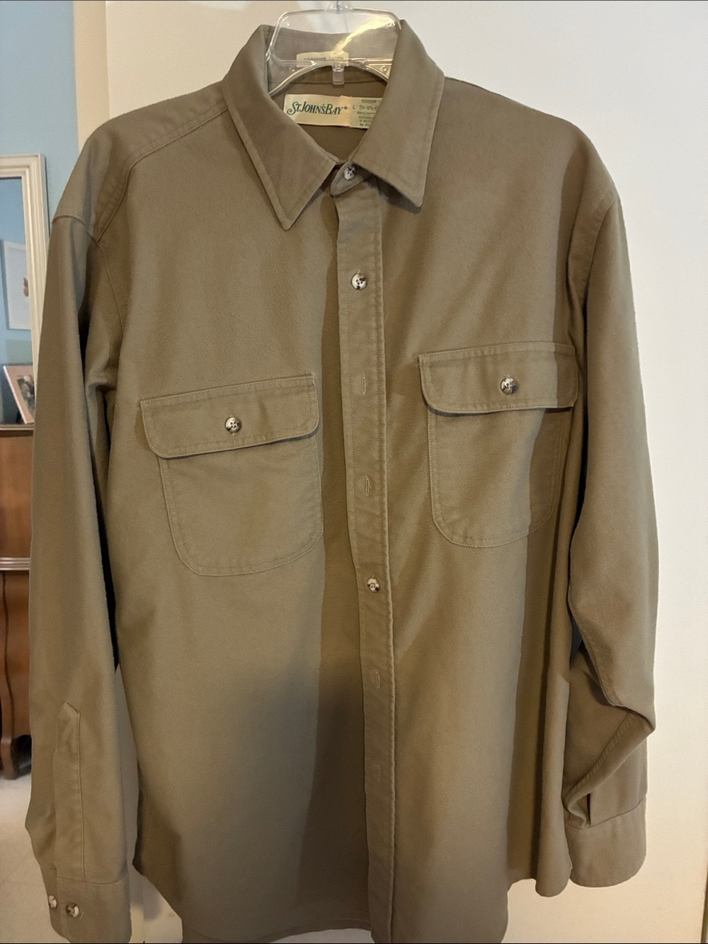 St. John's Bay Beige Button-Up Cotton Shirt